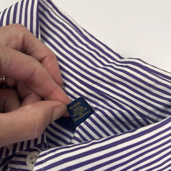 Ralph Lauren blue label Mens button Down Dress Shirt Sz L Purple Stripe Preppy - Picture 11 of 12
